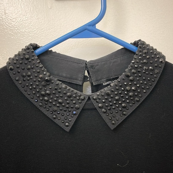 Karen Millen Black Long-Sleeved Dress w/ Rhinestone Collar Size 4 (XS/S) - Picture 3 of 5